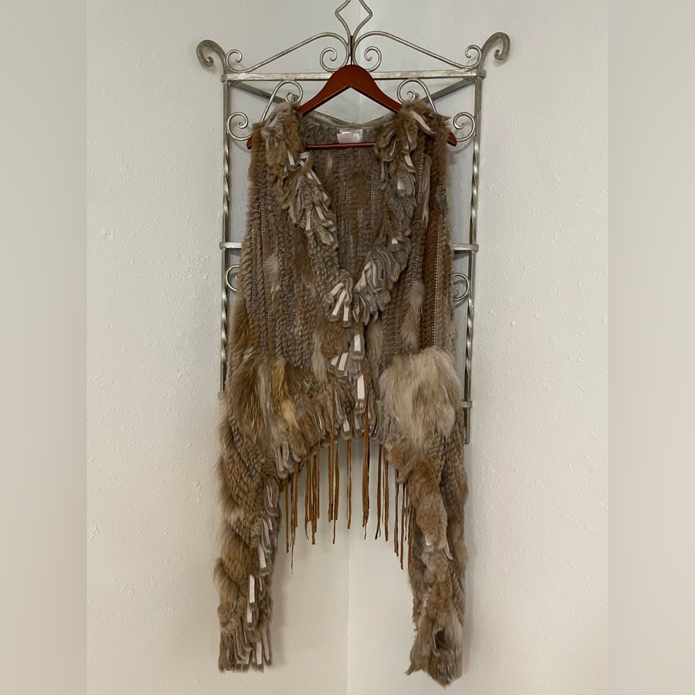 Alberto Makali Real Rabbit Fur & Fringe Knit Vest